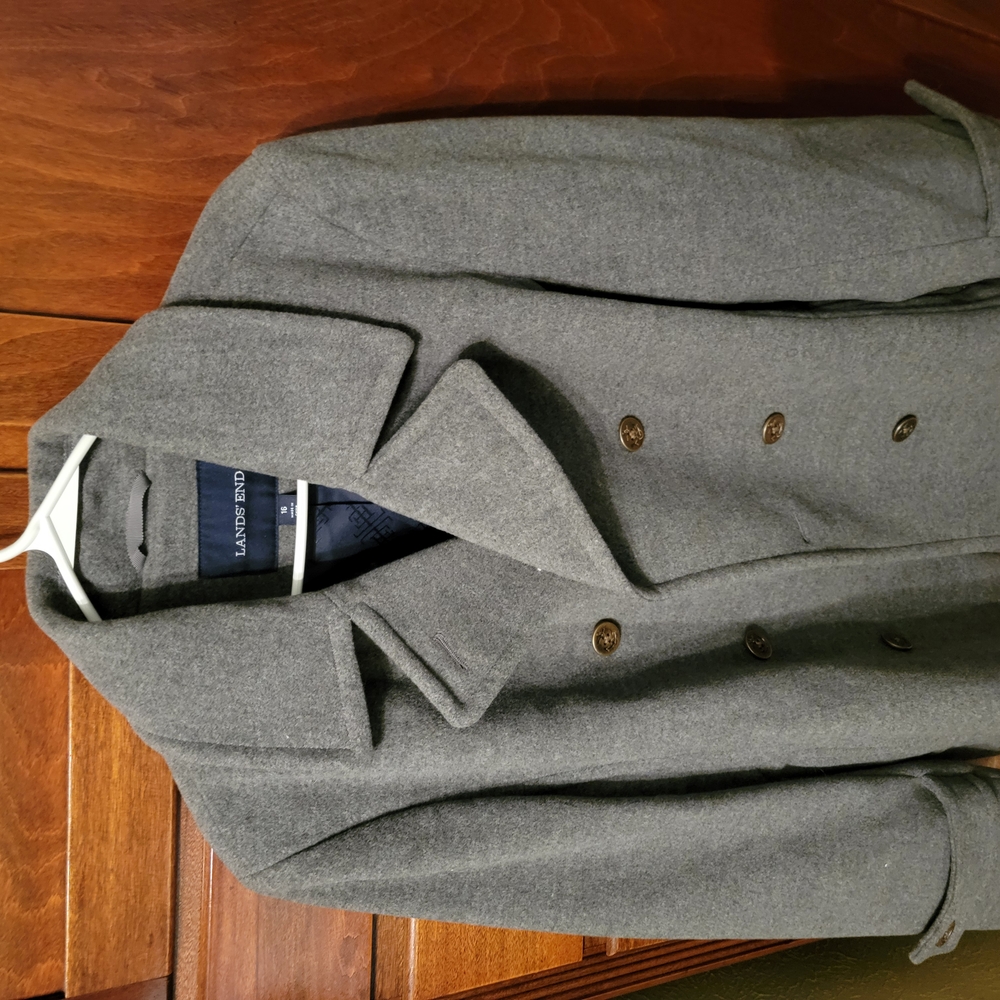 Womens Gray Double-Breasted Coat